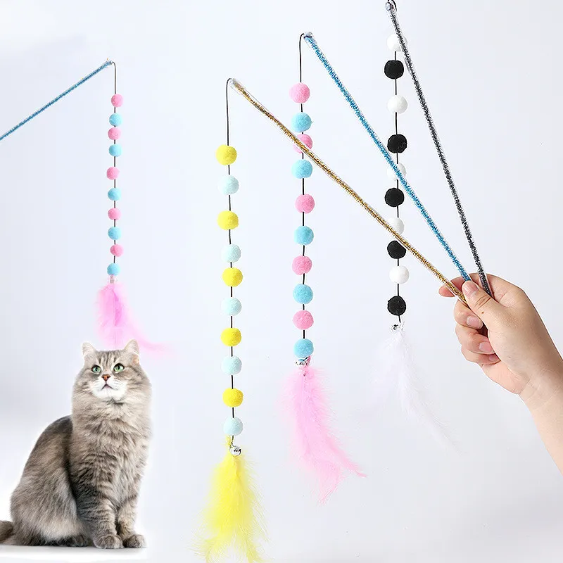 Jouet Interactif pour Chats avec Pompons et Plumes - Canne à Pêche Ludique pour Chats – Image 2